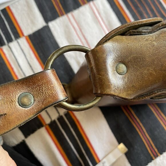 Vintage 70’s Stamped Tooled Leather Shoulder Bag Purse. Eye Of Horus. Bohemian. - Picture 13 of 16